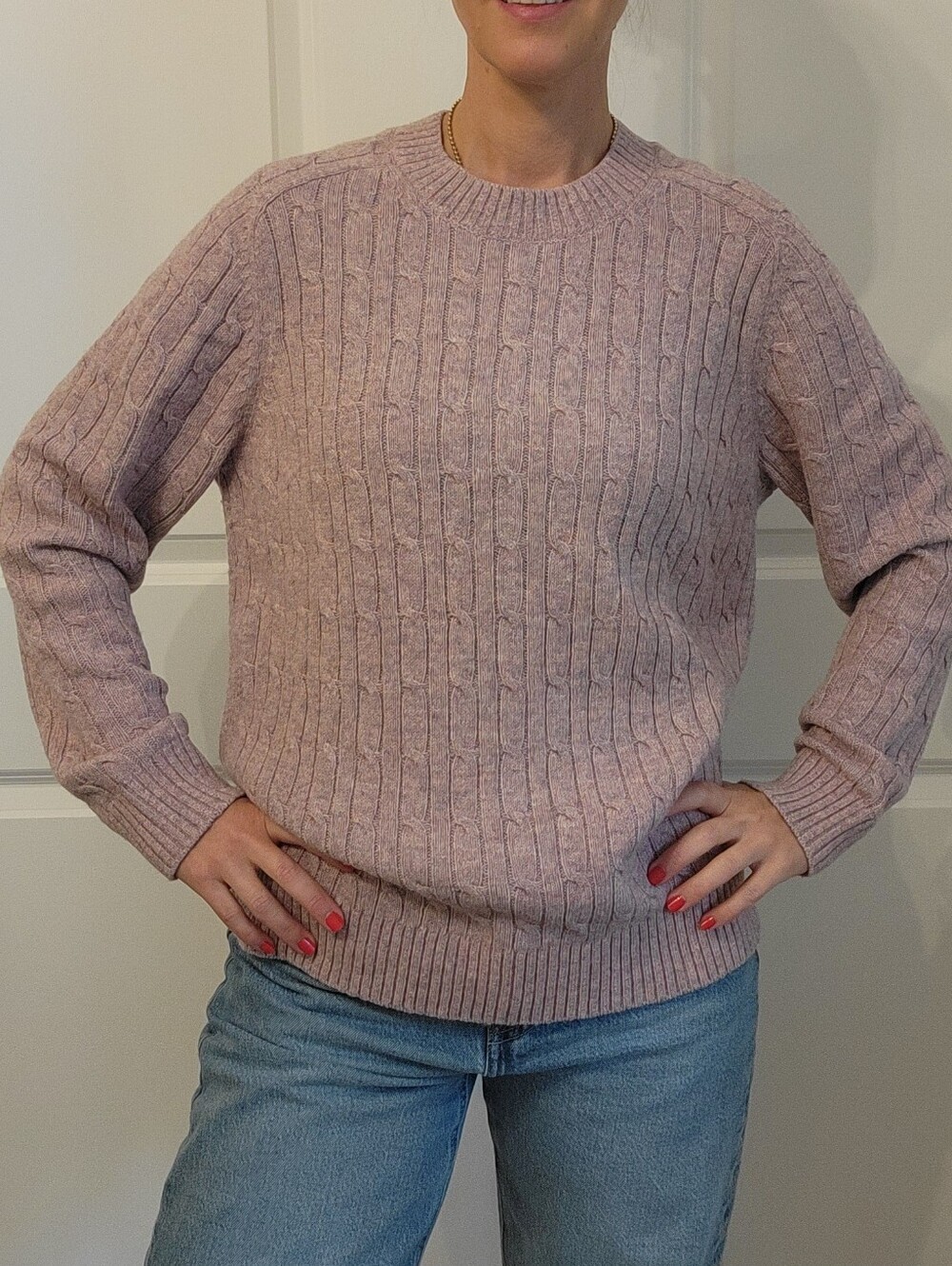 GAP Merino Wool Women's Cable Crewneck Sweater - Dusty Rose